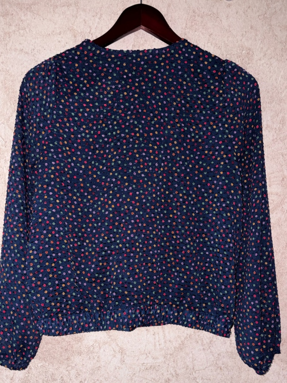 Madewell Wrap Front Navy V-Neck Long-Sleeve Dot Print Blouse - Picture 3 of 5
